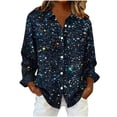 thumbnail image 1 of Sexlip Women Button Down V Neck Tops Dressy Casual Long Sleeve Lapel Collar Work Business Blouse Fashion Printed Vacation Shirt Blue XXL, 1 of 6