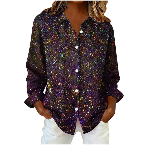 Sexlip Women Button Down V Neck Tops Dressy Casual Long Sleeve Lapel Collar Work Business Blouse Fashion Printed Vacation Shirt Red L