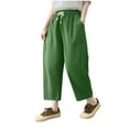 thumbnail image 1 of Sexlip Women Capri Pants Drawstring High Waist Trousers Wide Leg Cropped Pants with Pockets Green XXXL, 1 of 4