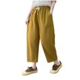 thumbnail image 1 of Sexlip Women Capri Pants Drawstring High Waist Trousers Wide Leg Cropped Pants with Pockets Yellow XXL, 1 of 3