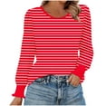 thumbnail image 1 of Sexlip Women Cotton Striped Long Sleeve Tee Casual Crew Neck Tops for Spring and Daily Wear Red L, 1 of 6