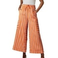 thumbnail image 1 of Sexlip Women Drawstring Striped Pants Loose Wide Leg Lounge Pants Casual Palazzo Pants Trousers with Pockets Orange L, 1 of 5