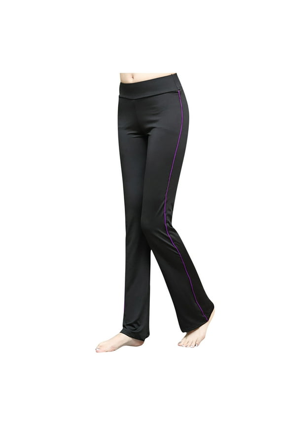 Women Fold Over Waist Cotton Stretch Flare Leg Boot Cut Yoga Pants Leggings Purple XXXL
