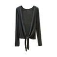 thumbnail image 1 of Sexlip Women Front Tie Knot Cropped Cardigan Deep V Neck Long Sleeve Soft Stretchy Thin Fabric Open Front Sun Protection Layering Shrug Jacket Gray M, 1 of 5