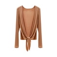 thumbnail image 1 of Sexlip Women Front Tie Knot Cropped Cardigan Deep V Neck Long Sleeve Soft Stretchy Thin Fabric Open Front Sun Protection Layering Shrug Jacket Yellow XL, 1 of 6