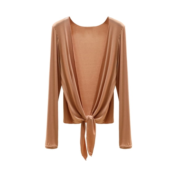 Sexlip Women Front Tie Knot Cropped Cardigan Deep V Neck Long Sleeve Soft Stretchy Thin Fabric Open Front Sun Protection Layering Shrug Jacket Yellow XL