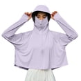 thumbnail image 1 of Sexlip Women Full Face Cover Hooded Sun Protection Jacket Full Zip Long Sleeve Cropped Ice Silk Lightweight Breathable Outdoor Cycling Fishing Outer Coat With Thumb Holes Purple Free Size, 1 of 6