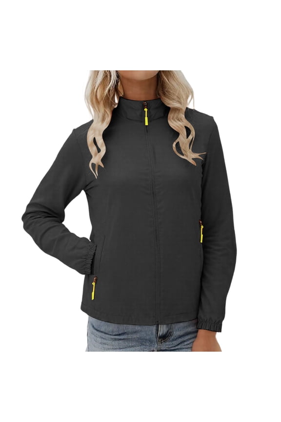 Women Golden Full Zip Up Workout Cropped Jackets Lightweight Athletic Windproof Outdoor Jacket Black M