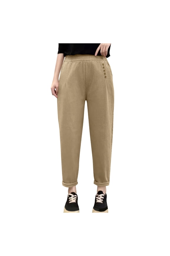 Women High Waist Casual Straight Leg Pants Office Work Trousers Suit Pants Back Elastic Waistband Yellow XL