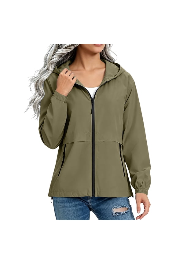 Women Oversized Hooded Windbreaker Drawstring Hood Tiered Panel Elastic Wrist Cuff Full Zip Loose Lightweight Daily Streetwear Outer Coat Green S