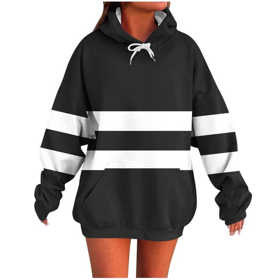 Sexlip Women Oversized Striped Crewneck Sweatshirt Loose Long Sleeve Pullover Tops Casual Loose Workout Shirt Black XL