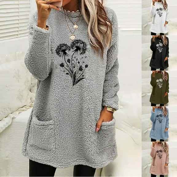 Sexlip Women Oversized Sweater Dress Winter Pullover Trendy Fuzzy Crew Neck Long Sleeve Casual Mini Dress with Pockets Green L