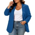 thumbnail image 1 of Sexlip Women Plus Size Notched Lapel Blazer Jacket Single Button Long Sleeve Oversized Relaxed Fit Wrinkle Free Suit Coat Large Side Patch Pockets For Daily Work Blue XXL, 1 of 7