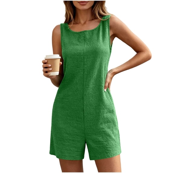 Sexlip Women Romper Shorts Linen Cotton Mix Lightweight Material Breathable Fabric Easy Care Machine Washable Green L