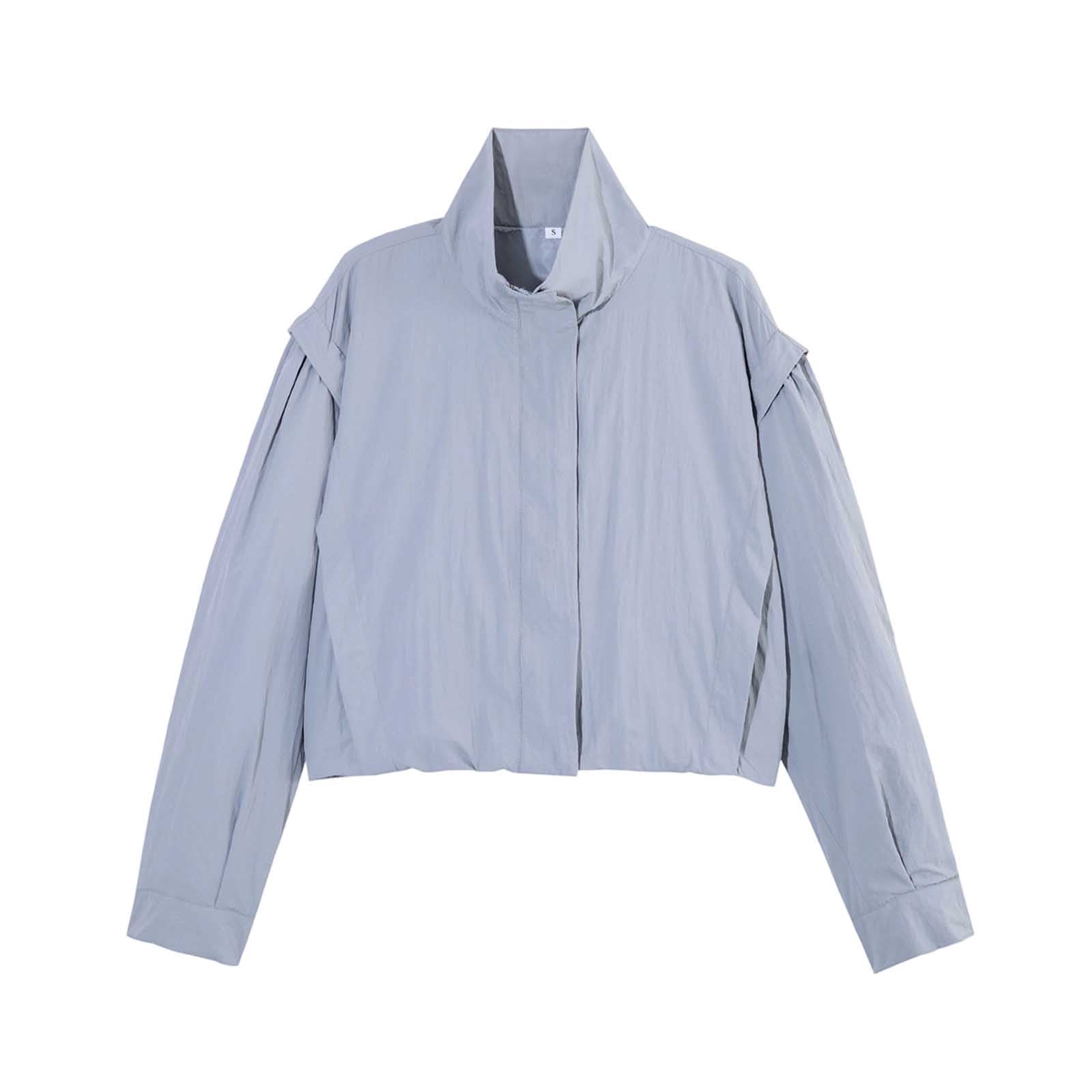 Sexlip Women Stand Collar Cropped Wind Jacket Concealed Snap