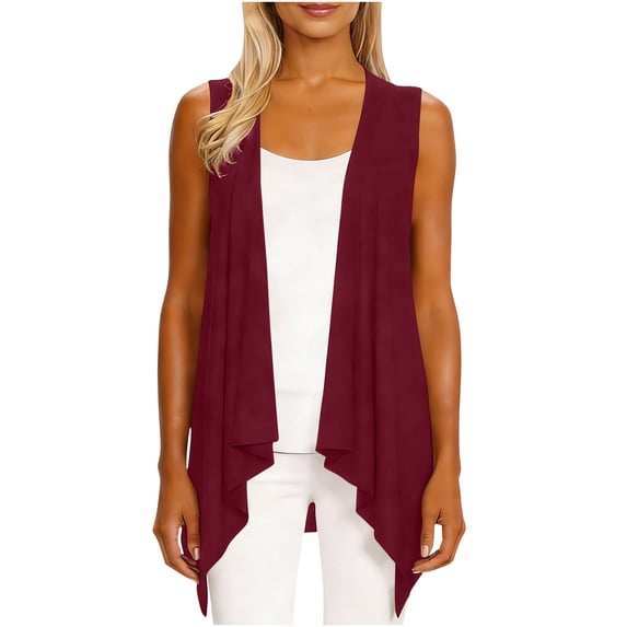 Sexlip Women V Neck Chiffon Vest Sleeveless Open Front Irregular Draped Asymmetrical Hem Wrinkle Resistant Lightweight Office Casual Layering Waistcoat Red XXXXL