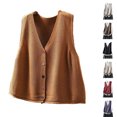 thumbnail image 1 of Sexlip Women V Neck Knit Vest Sleeveless Colorful Button Front Loose Fit Thick Knit Cardigan Waistcoat Casual Transitional Layering Outerwear Beige Free Size, 1 of 6