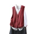 thumbnail image 1 of Sexlip Women V Neck Knit Vest Sleeveless Colorful Button Front Loose Fit Thick Knit Cardigan Waistcoat Casual Transitional Layering Outerwear Red Free Size, 1 of 5