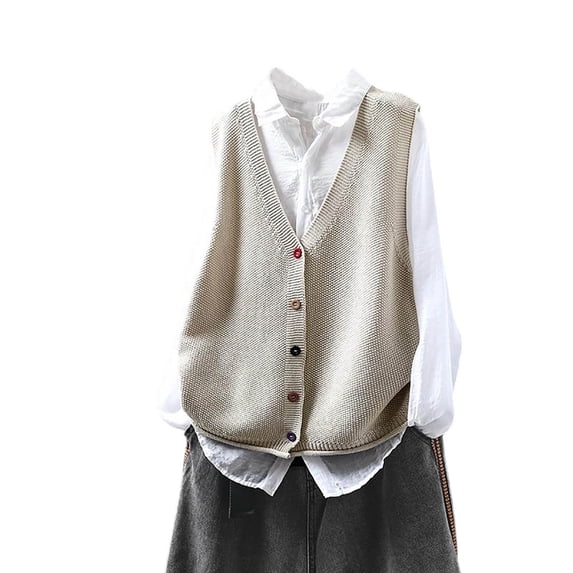 Sexlip Women V Neck Knit Vest Sleeveless Colorful Button Front Loose Fit Thick Knit Cardigan Waistcoat Casual Transitional Layering Outerwear Yellow Free Size