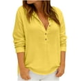 thumbnail image 1 of Sexlip Women Waffle Knit Tops Henley Shirts Long Sleeve V Neck Solid Color Casual Tunic Yellow XXXL, 1 of 6
