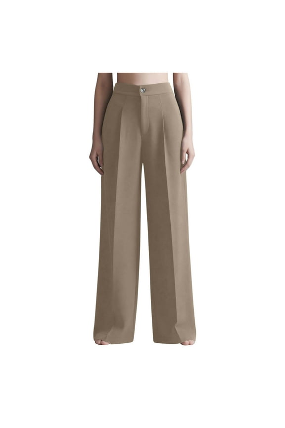 Women Wide Leg Pants High Waisted Business Casual Work Trousers Dressy Pants with Pockets Yellow L