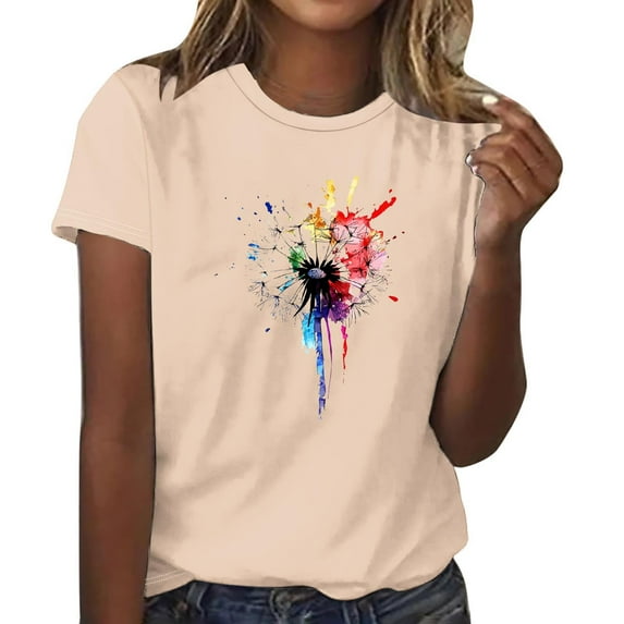 Sexlip Women's Abstract Print Short Sleeve T Shirt Versatile Design Soft Fabric Daily Casual Wear Beige XL