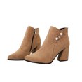 Sexlip Women's Ankle Boots Suede Chunky Heel Pointed Toe Zipper Side