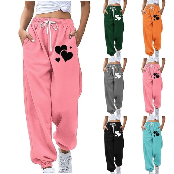 Sexlip Women's Baggy Sweatpants Cute Straight Leg Athletic Pants With Pockets Clothes For Teen Black L