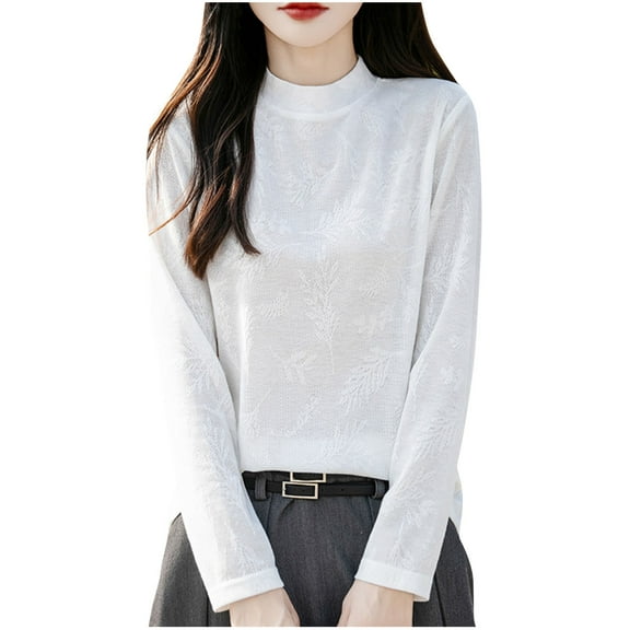 Sexlip Women's Basic Shirts Fashion Solid Color Long Sleeves T-Shirts Lightweight Wool Stretch Slim Bottoming Shirt Tops White XXL