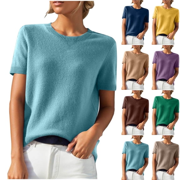 Sexlip Women's Basic Short Sleeve Slim Top Lightweight Material Soft Fabric Daily Casual Wear Brown L