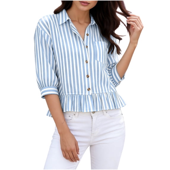 Sexlip Women's Blouse Short Sleeve Button Down Style Comfortable Wear Daily Wear Essential Durable Quality Fashion Forward Blue XXL