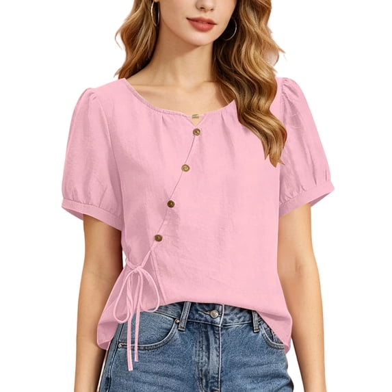 Sexlip Women's Blouse Short Sleeve Loose Fit Trendy Design Versatile Styling Breathable Wear Fashion Forward Modern Style Pink XXXL
