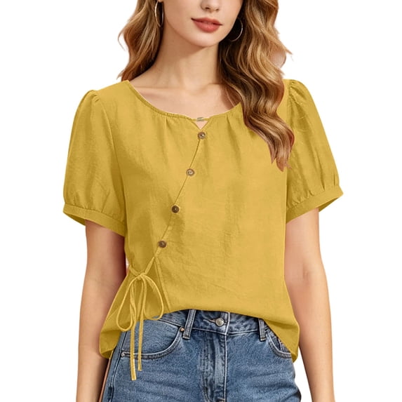 Sexlip Women's Blouse Short Sleeve Loose Fit Trendy Design Versatile Styling Breathable Wear Fashion Forward Modern Style Yellow XXL