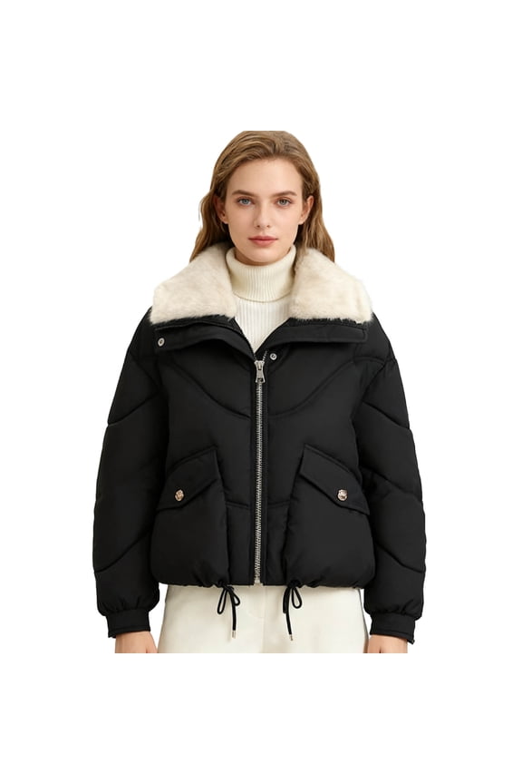 Women's Bolero Jacket Cozy Faux Fur Lined Warm Outerwear Jackets for Girls - Soft Bolero Shrug Black L