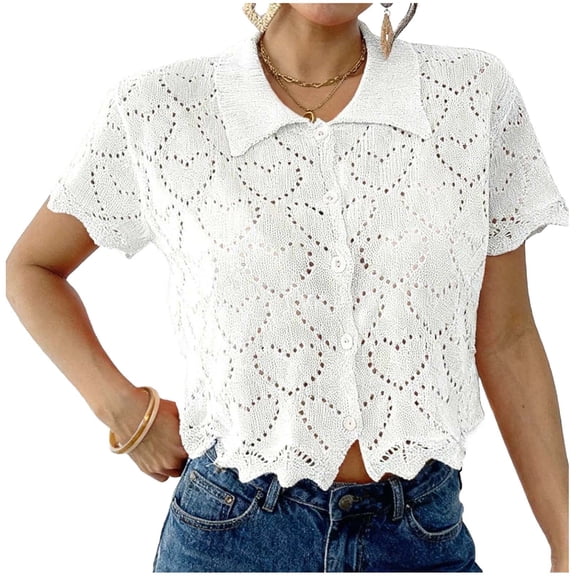 Sexlip Women's Button Front Cropped Collared Top Stylish Design Soft Material Daily Casual Wear White M