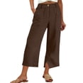 thumbnail image 1 of Sexlip Women's Capri Pants All Season cotton linen cotton solid color slit with pockets easy to match trendy and fashionable Brown M, 1 of 6