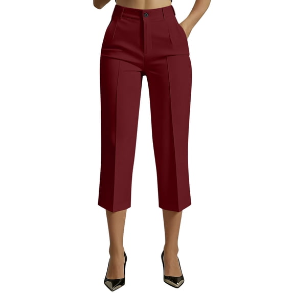 Sexlip Women's Capri Pants Summer wide leg relaxed fit high waist solid color with pockets casual suitable for all occasions Red M