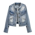 thumbnail image 1 of Sexlip Women's Casual Fashion Jean Buttons Ripped Denim Jackets Coats Sherpa Fleece Linings And regular Jackets Blue XXXXL, 1 of 6