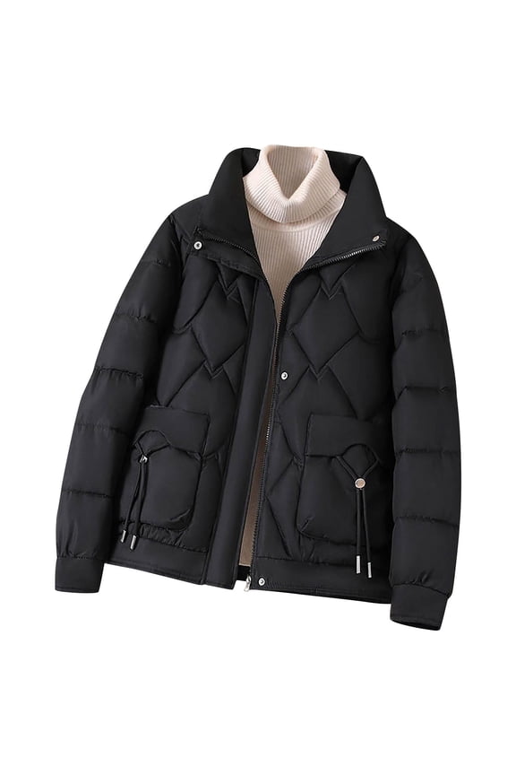 Women’s Casual Fashion Slim Mid-Length Winter Warm Cotton Jacket Thick Padded Parka Coat Black M