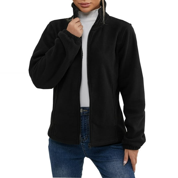 Sexlip Women's Casual Full Zip Pullover Polar Fleece Sweatshirts Lightweight Stand-Collar Jacket Warm Tops Black XXL