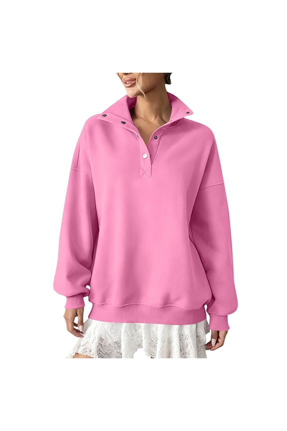Women's Casual Loose Long Sleeve Button Lapel Sweatshirt Soft Fabric Stylish Design Comfortable Fit Perfect for Daily Wear Travel School Outdoor Activities Pink M