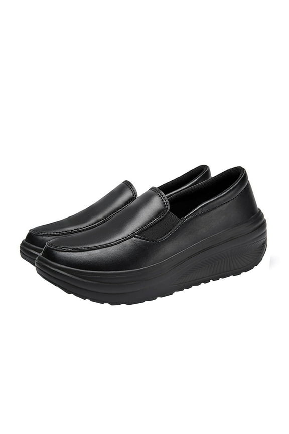 Women's Casual Moccasins with Arch Support, Platform Wedge Slip-On Shoes, Black, Size 40
