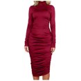 thumbnail image 1 of Sexlip Women's Casual Ruched Basic Pencil Dress Tight Crewneck Long Sleeve Cocktail Bodycon Midi Dress Club wear Party Outfits Red XL, 1 of 9