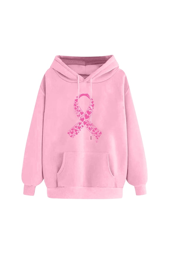 Women's Christmas Small Print Pocket Shoulder Sleeves Long Sleeved Top Hooded Sweatshirt Pink M