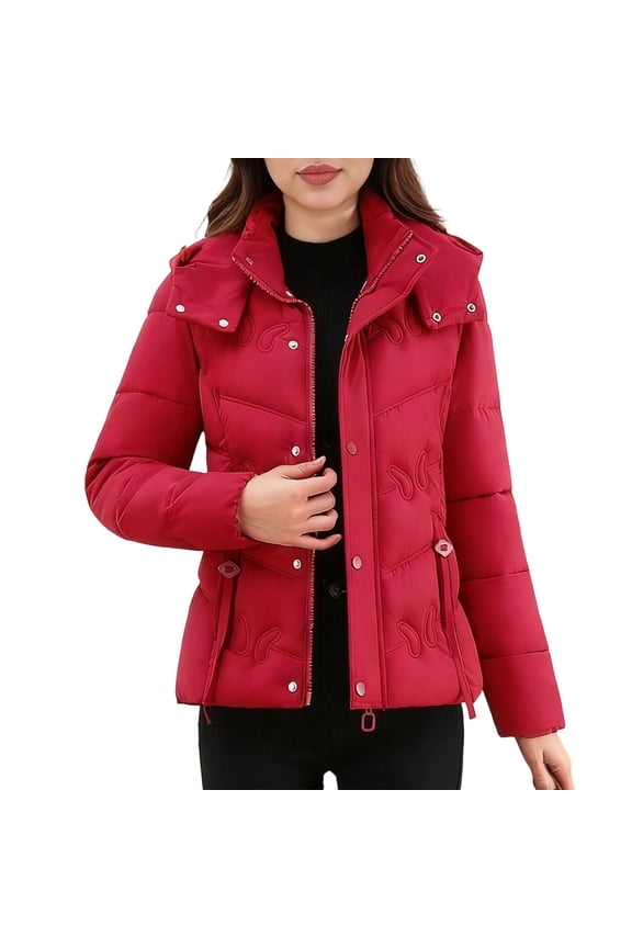 Women's Corduroy Quilted Puffer Jacket Zip Up Long Sleeve Padded Casual Fashion Barn Jackets Coat with Pockets Red XXXXXL