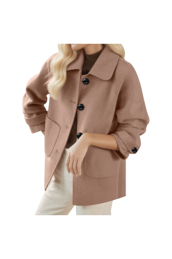 Women's Cropped Pea Coats Casual Lapel Collar Button Down Short Jacket Long Sleeve Wool Blend Coat with Side Pockets Yellow S