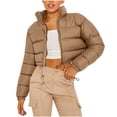 thumbnail image 1 of Sexlip Women's Cropped Puffer Jacket Winter Warm Zip Up Stand Collar Short Down Bubble Coat with Pocket Yellow S, 1 of 5