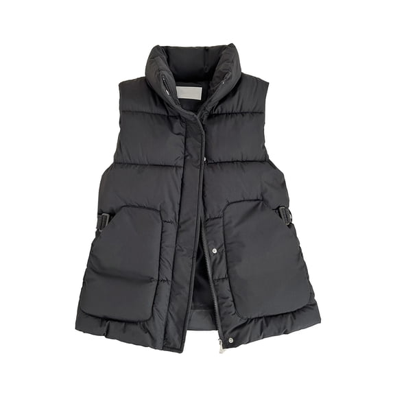 Sexlip Women's Cropped Puffer Vest Lightweight Padded Quilted Vest Stand Collar Warm Sleeveless Puffy Gilet Black XL