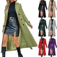thumbnail image 1 of Sexlip Women's Double Breasted Long Trench Coat Windproof Classic Lapel Slim Overcoat with Belt Green L, 1 of 9