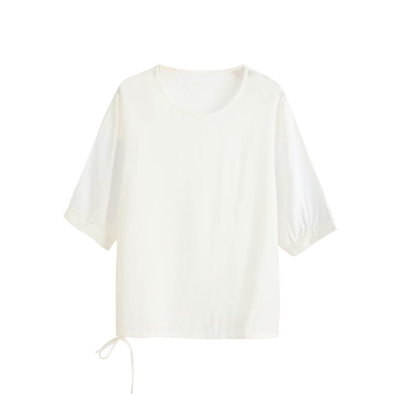 Sexlip Women's Drawstring Waist Batwing Sleeve Top Versatile Design Lightweight Material Daily Casual Wear White XXXL